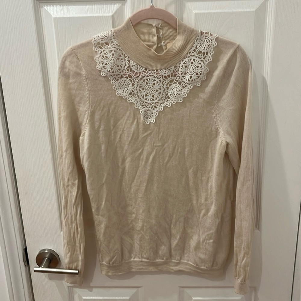 Sezane merino wool knit with lace detail